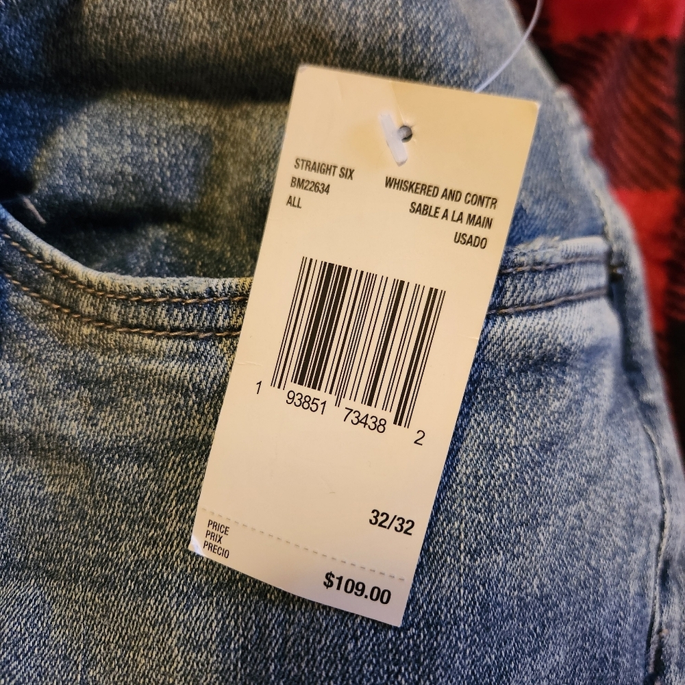 NWT Buffalo David Bitton Straight Six Sanded Blue Jeans 32x32 Mens Stretch Denim - Picture 14 of 16